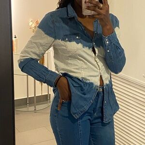 Blue and White Denim Shirt